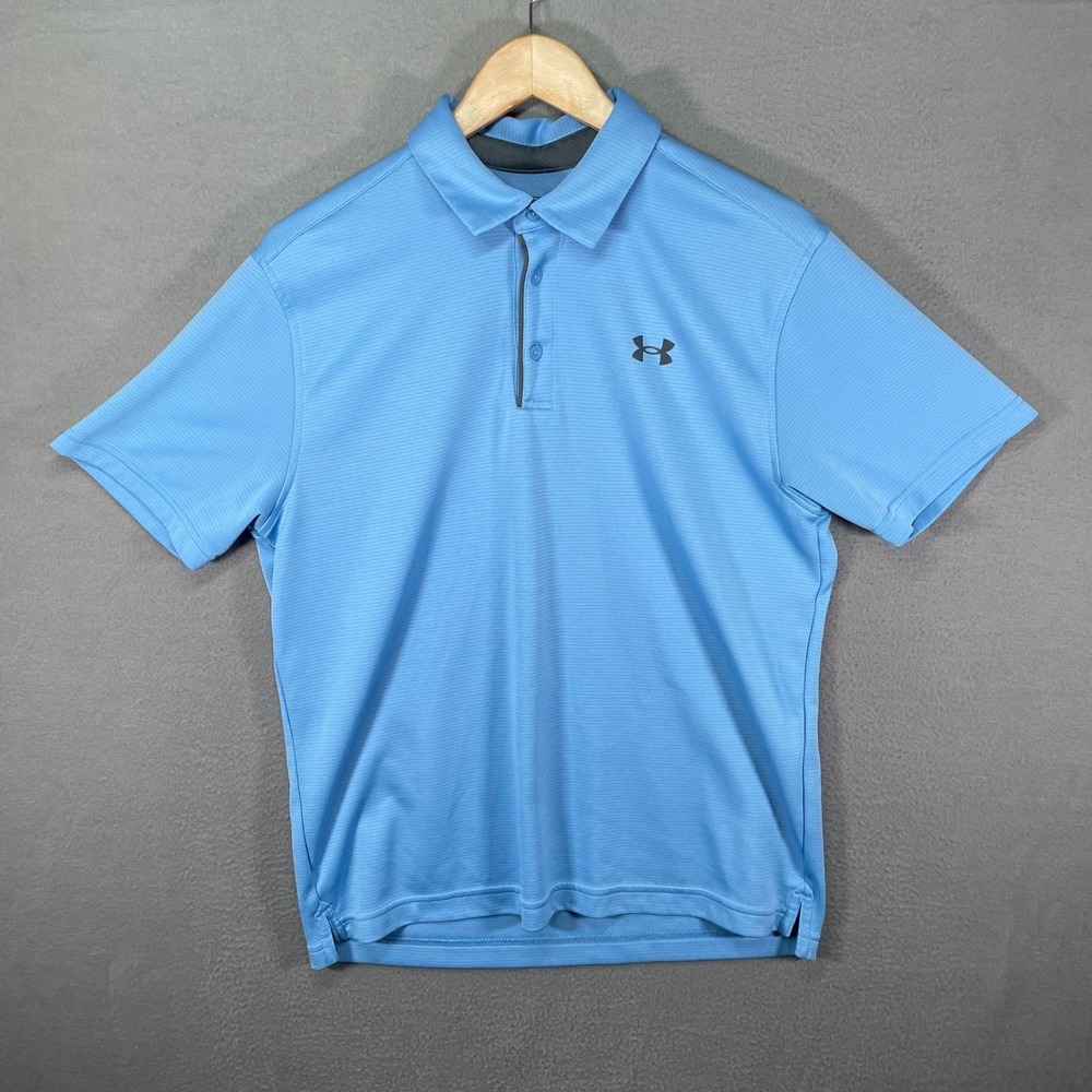 Under Armour HeatGear Polo Shirt Mens L Blue Athletic Golf Performance Polo